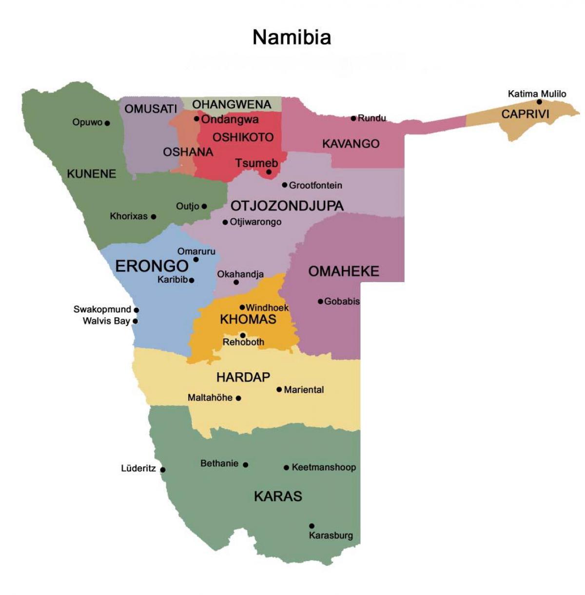 რუკა ნამიბია რეგიონებში