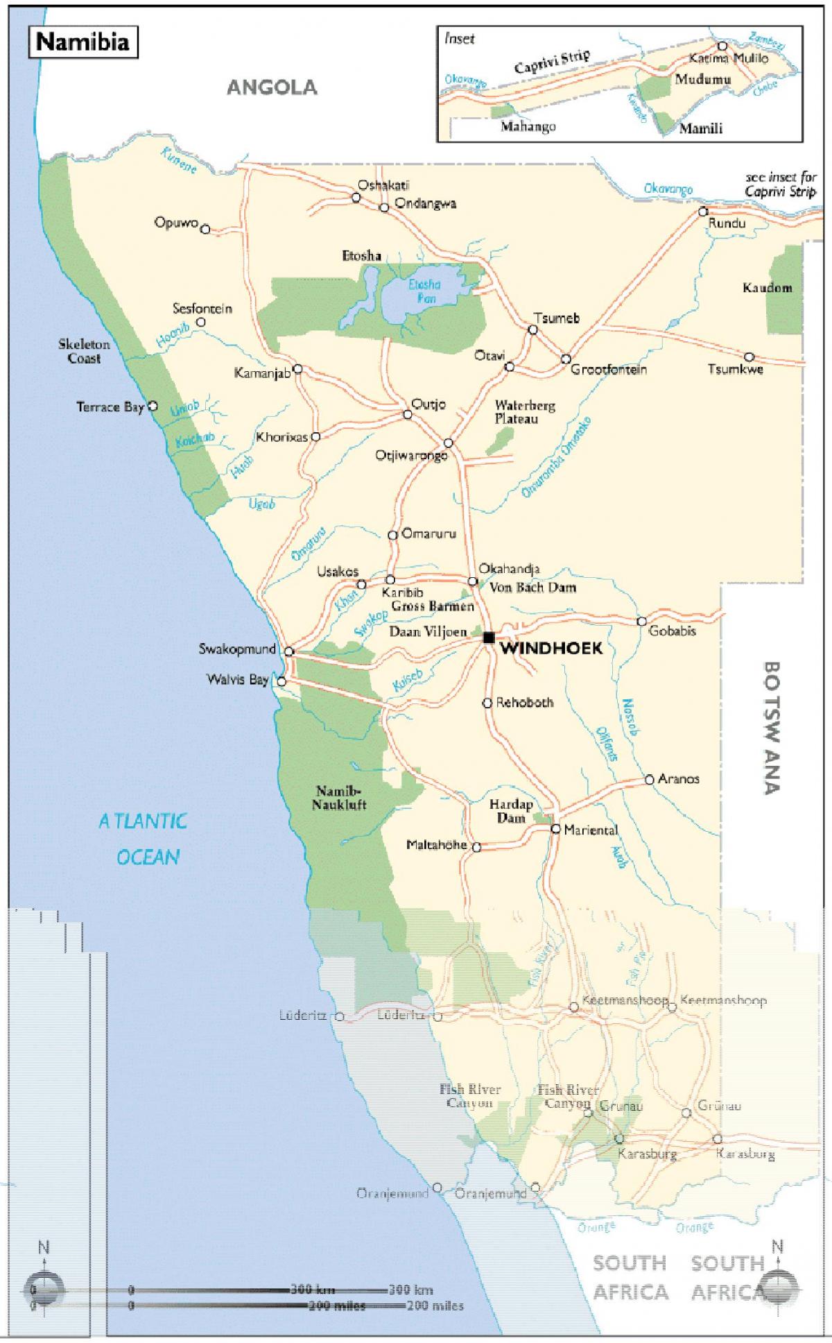 ნამიბიაში ატრაქციონები რუკა